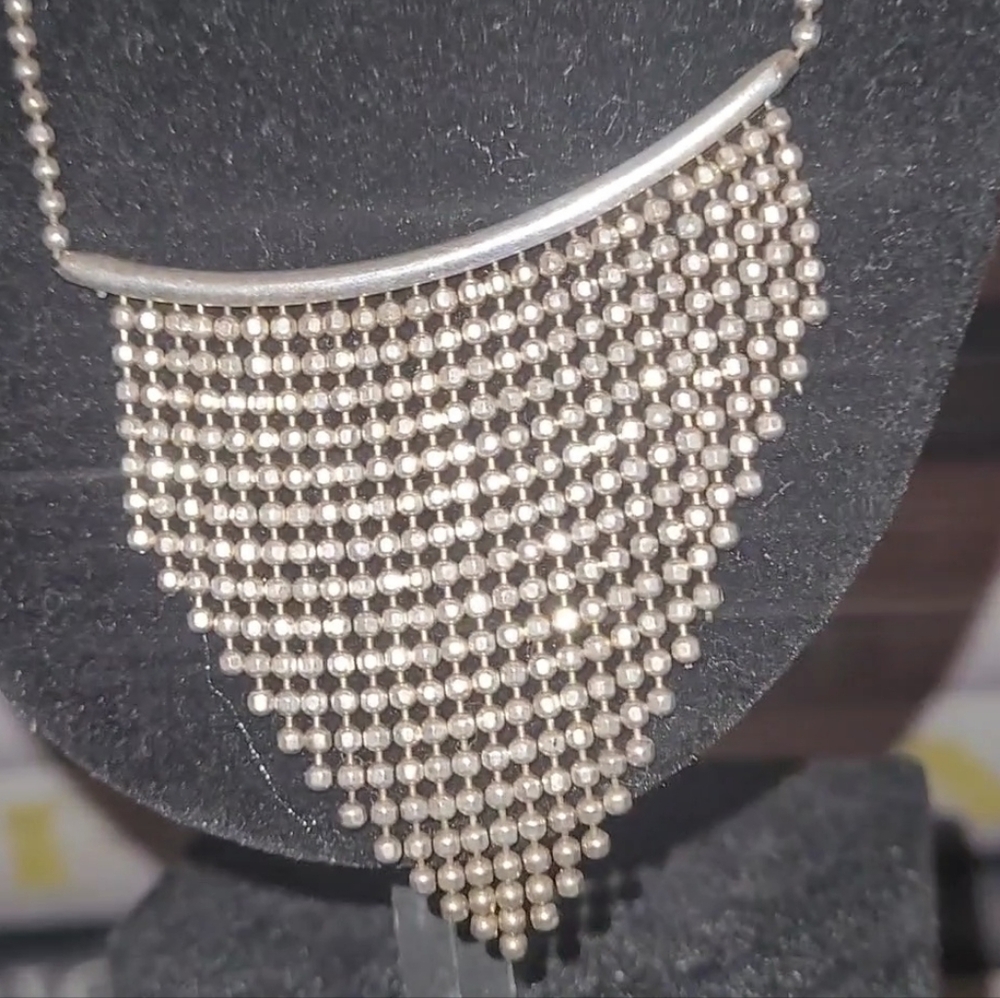 VINTAGE ITALY STERLING SILVER DANGLY & STAINLESS STEEL FRINGES NECKLACE925 CLASP - Picture 7 of 8